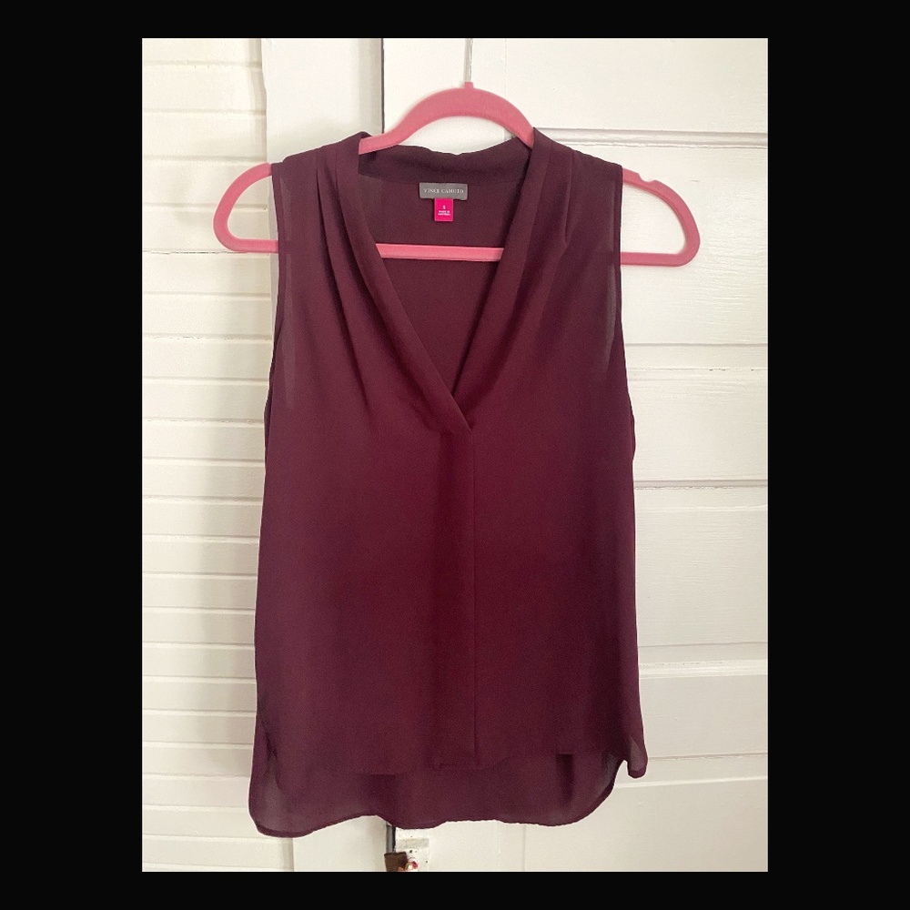 VINCE CAMUTO | Sleeveless v-neck blouse, size S, dark cherry